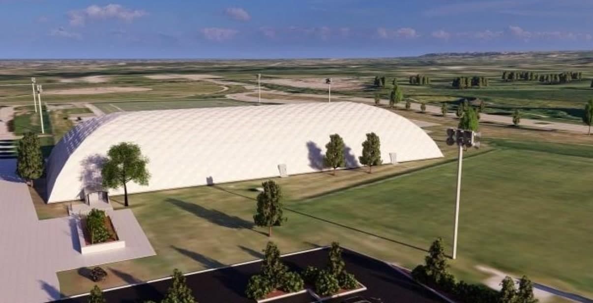 City concept rendering of an air-supported tennis dome in Mission Recreation Park.